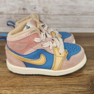 Nike Air Jordan 1 Mid SE Zen Master Toddler Kids Size 6C Multi-Color Pink Blue